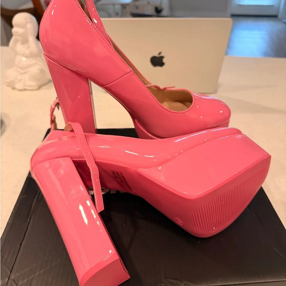 Fashion Nova Hot Pink Patent Ankle-Strap Platform Pumps